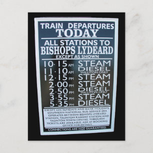 West Somerset Railway, Minehead station timetable Postcard
