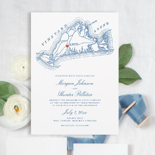 West Tisbury MA Map Elegant Navy Blue Wedding Invitation