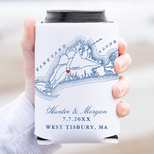 West Tisbury Map Elegant Navy Blue Wedding Favour Can Cooler