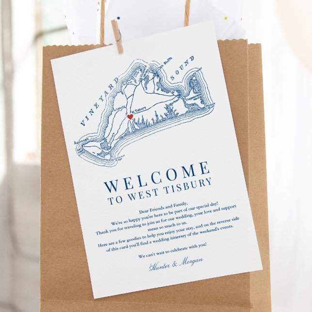 West Tisbury Wedding Welcome Itinerary Navy Blue Thank You Card (West Tisbury Martha's Vineyard Wedding Welcome Letter and Weekend Events Itinerary)