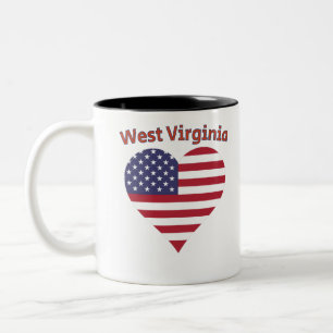 West Virginia American Flag Heart Two-Tone Coffee Mug