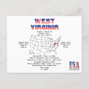 West Virginia American state on a map Holiday Postcard