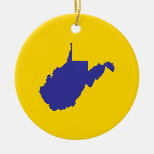 West Virginia Blue and Gold Ceramic Tree Decoration