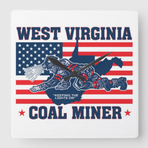 WEST VIRGINIA COAL MINER SQUARE WALL CLOCK