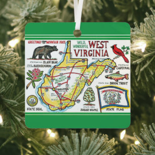 West Virginia Colourful Vintage Map Metal Tree Decoration