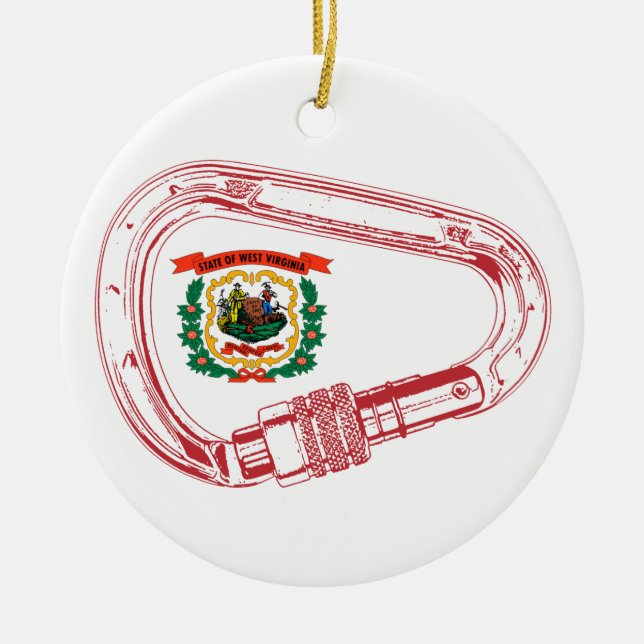 West Virginia Flag Climbing Carabiner Ceramic Tree Decoration (Front)