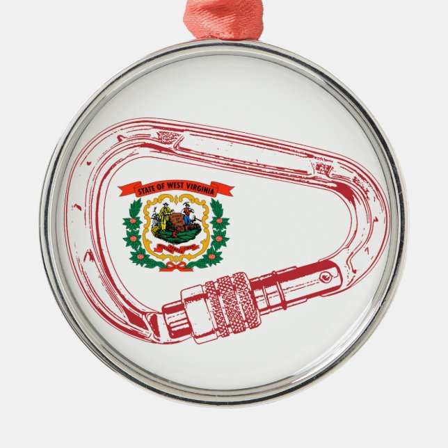 West Virginia Flag Climbing Carabiner Metal Ornament (Front)