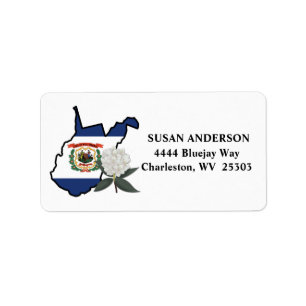 West Virginia Flag with State Flower Rhododendron Label