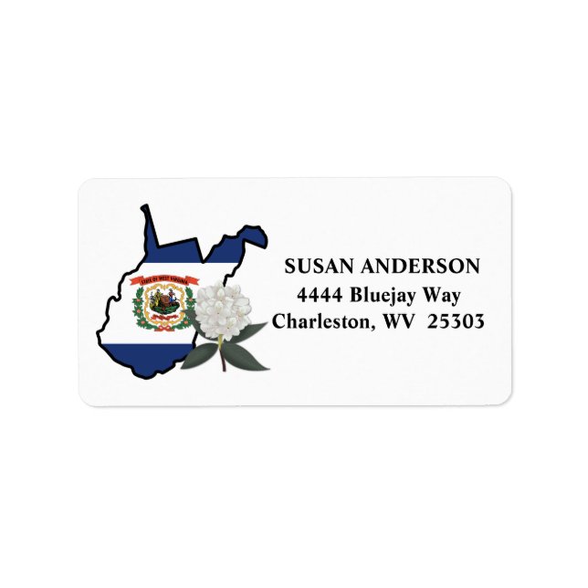 West Virginia Flag with State Flower Rhododendron Label (Front)