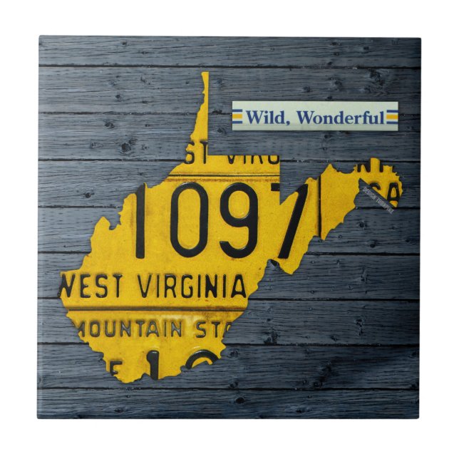 West Virginia License Plate Map Ceramic Tile (Front)