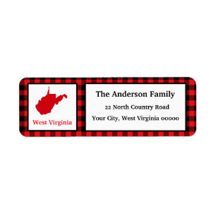 West Virginia Map Buffalo Plaid Return Address Label