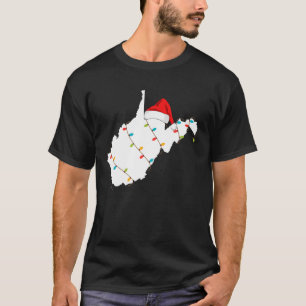 West Virginia Map Christmas With Santa Hat T-Shirt