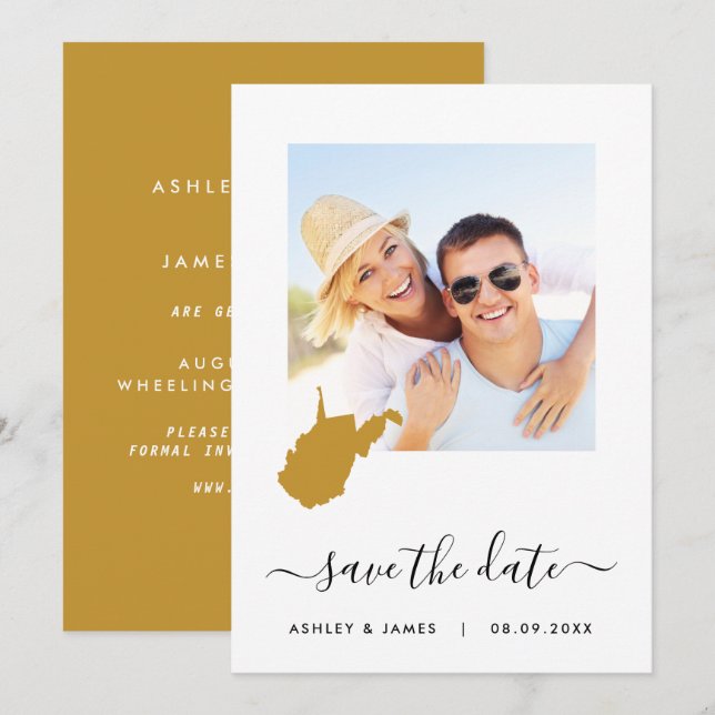 West Virginia Map Photo Wedding Save the Date Card (Front/Back)