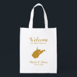 West Virginia Map Wedding Welcome Bag, Gold Tote B<br><div class="desc">Wedding weekend welcome gift bag for out of town guests to your wedding,  featuring image of West Virginia,  with heart you may place at the precise location. Fill tote with your favourite goodies.</div>
