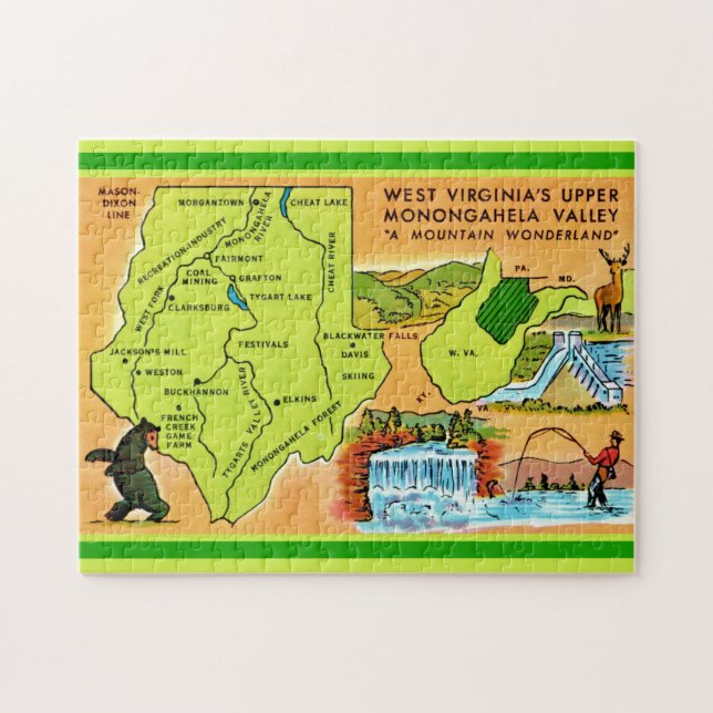 West Virginia Monongahela Valley Map Jigsaw Puzzle (Horizontal)