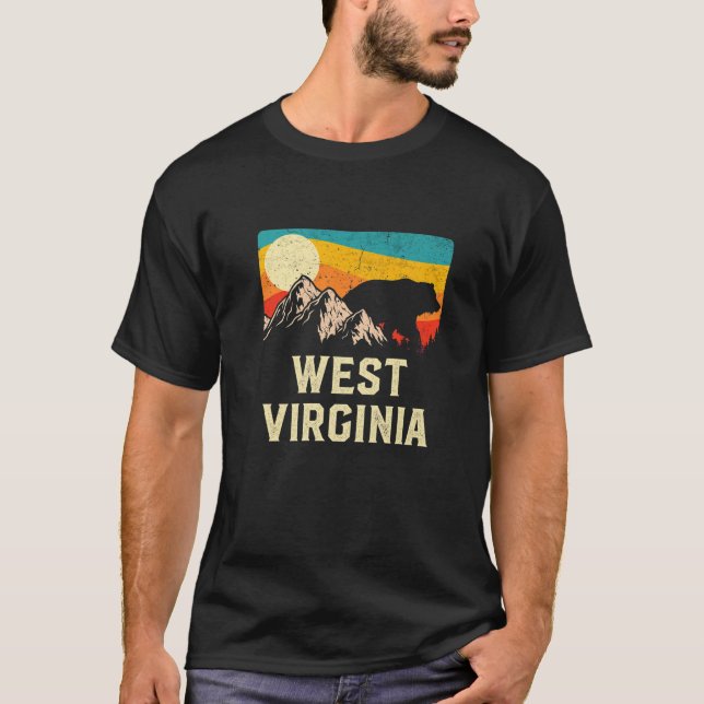 West Virginia Nature Wild Bear Retro Sunset Hiking T-Shirt (Front)