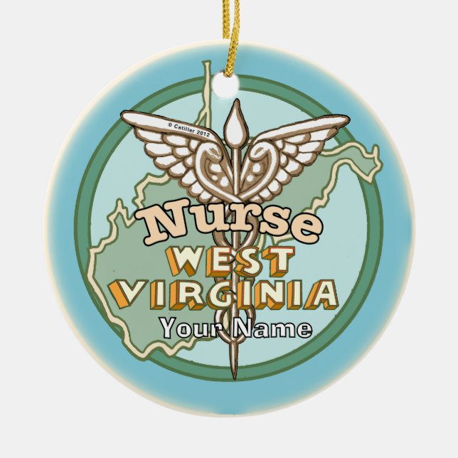 West Virginia Nurse Caduceus Ceramic Ornament (Front)