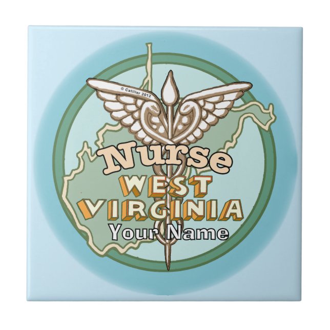 West Virginia Nurse Caduceus Ceramic Tile (Front)