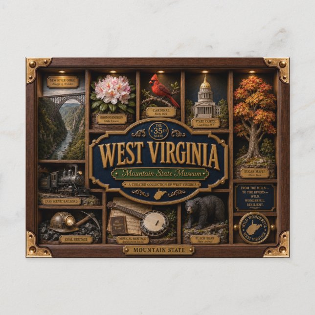 West Virginia Shadow Box 3D Figurine State Postcard (Front)