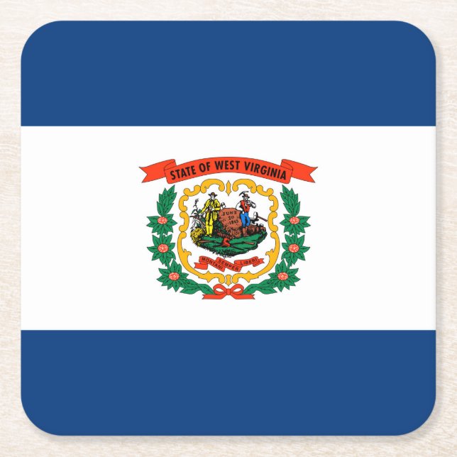 West Virginia State Flag Design Square Paper Coaster (Front)