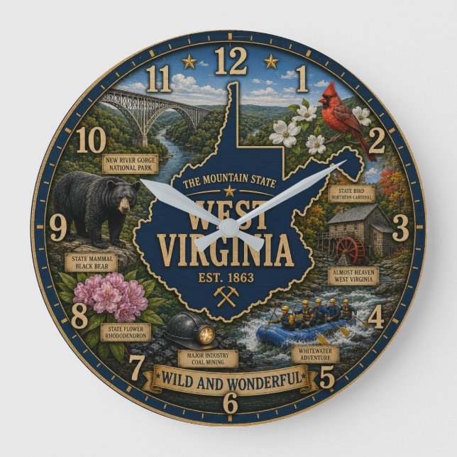 West Virginia State Mountain Appalachian Heritage  Large Clock (Front)