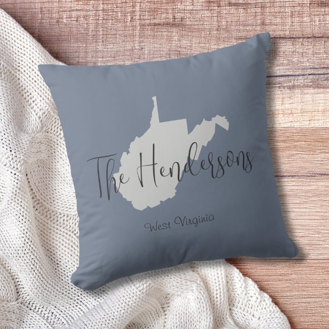 West Virginia State Outline Minimal Throw Pillow (Show pride for your state and personalize it!  "love makes this house a home in <your state>")
