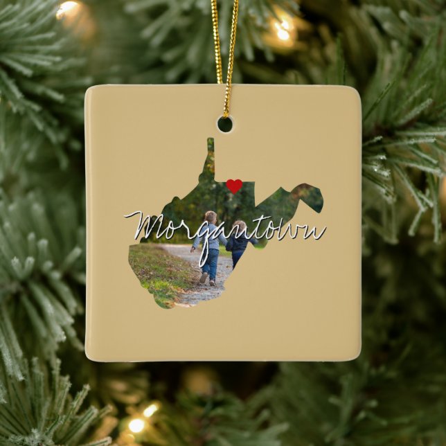 West Virginia State Photo insert and town name Ceramic Ornament (Tree)