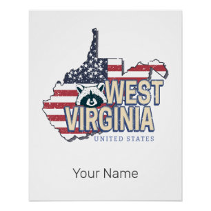 West Virginia United States Retro Map Vintage USA Poster