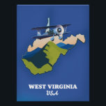 West Virginia USA map Poster<br><div class="desc">West Virginia USA map in a beautiful retro or vintage style - decorated with a bi plane.</div>