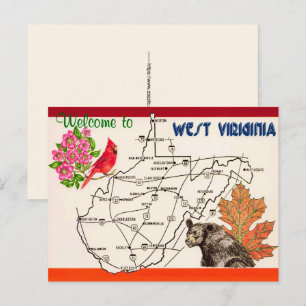 West Virginia Vintage Map Postcard