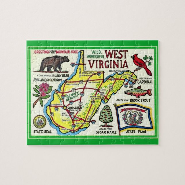 West Virginia Vintage Map Puzzle (Horizontal)