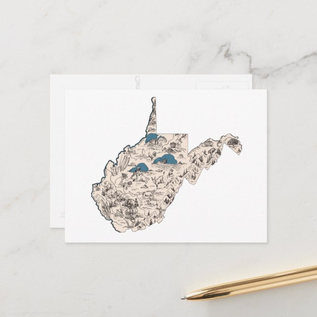 West Virginia Vintage Picture Map Antique Chart Postcard (Front/Back In Situ)