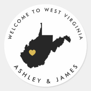 West Virginia Wedding Welcome Sticker Tag, Gold