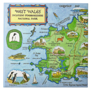West Wales Vintage Map Ceramic Tile
