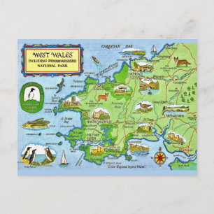 West Wales Vintage Map Postcard
