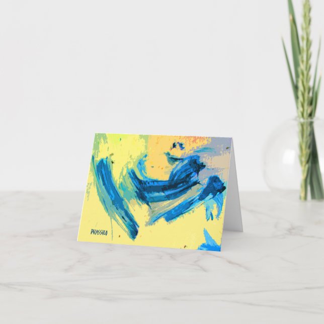 "West Wind" Colourful Note Card in Blue and Yellow (Front)