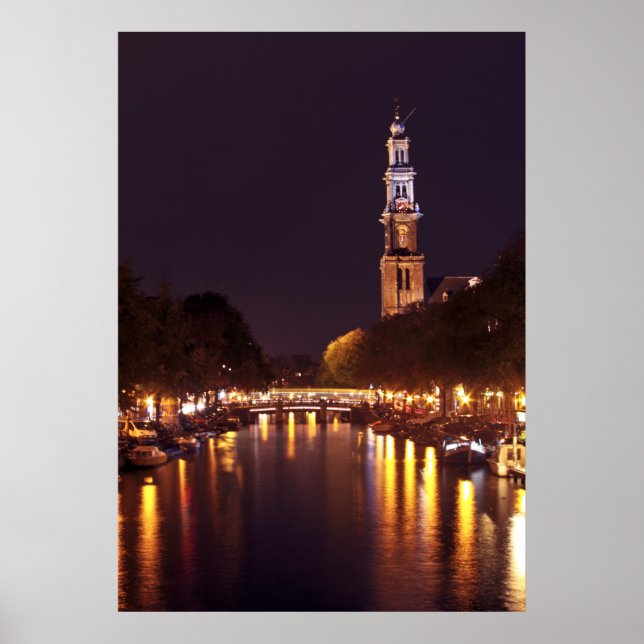 Westerkerk by night in Amsterdam the Netherlands Poster (Front)