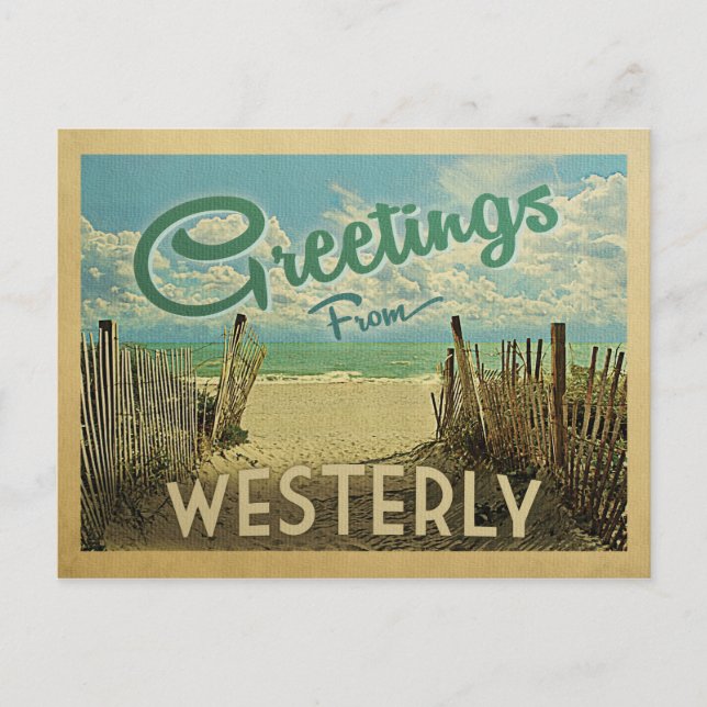 Westerly Beach Vintage Travel Postcard (Front)