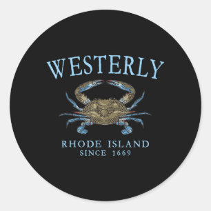 Westerly Rhode Island Crab Town Since 1669 Cyan Classic Round Sticker