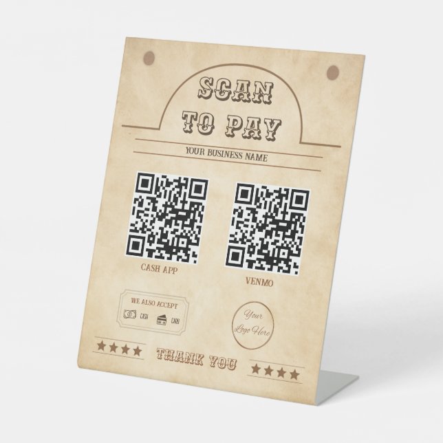 Western 2 QR codes country scan to pay Pedestal Sign (Front)