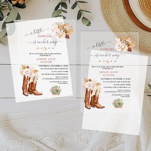 Western A Little Cowgirl Floral Boots Baby Shower Acrylic Invitations