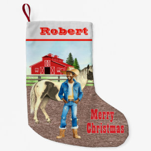Western Adult Cowboy with Horse and Barn  Small Christmas Stocking