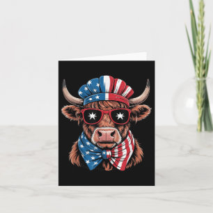Western America Highland Cow Happy 4th Of July Cow Card