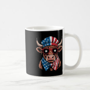 Western America Highland Cow Happy 4th Of July Cow Coffee Mug