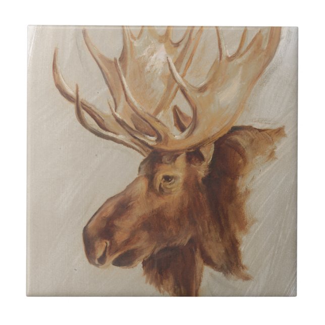 Western American Animal Study | Moose Portrait Ceramic Tile (Front)