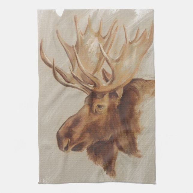 Western American Animal Study | Moose Portrait Tea Towel (Vertical)