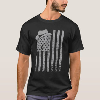 Western American US Flag Patriotic Cowboy Men Boys T-Shirt
