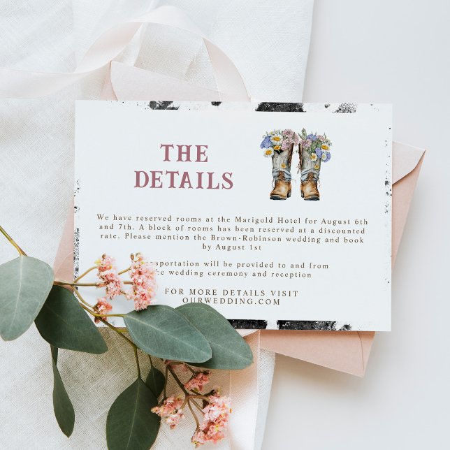 Western and Country Flowers Boots Rustic Wedding Enclosure Card (Creator Uploaded)