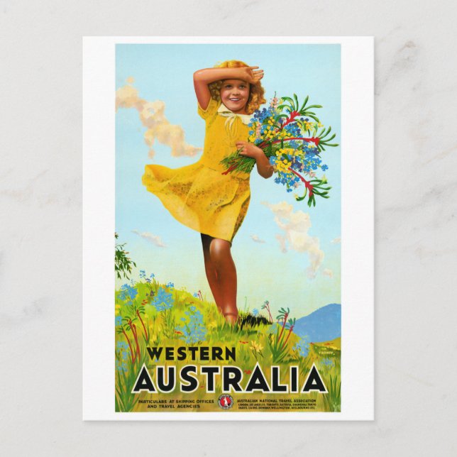 Western Australia Restored Vintage Travel Poster Postcard (Front)