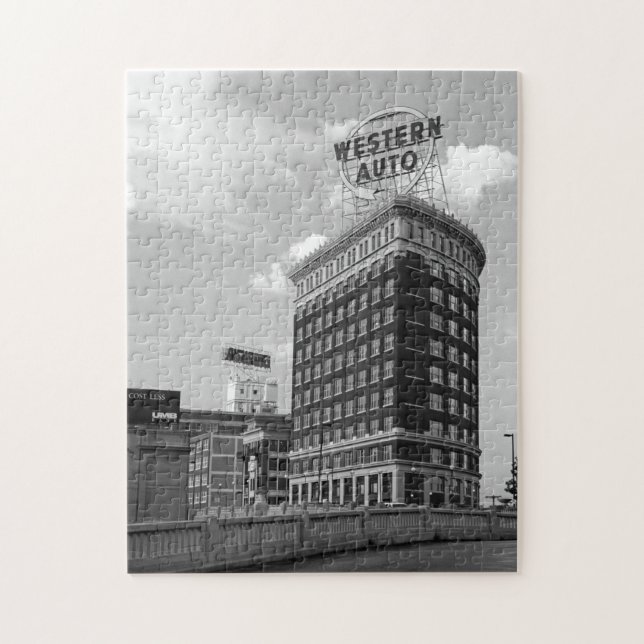 Western Auto Sign Black & White Architecture Photo Jigsaw Puzzle (Vertical)